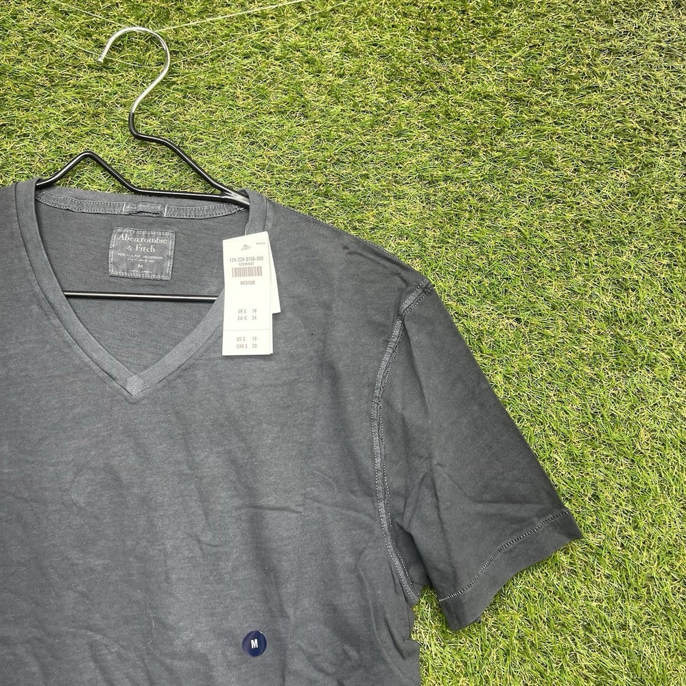 Abercrombie Fitch Shirt Mens Medium Gray Short Sleeve Tee V-Neck Casual NWT